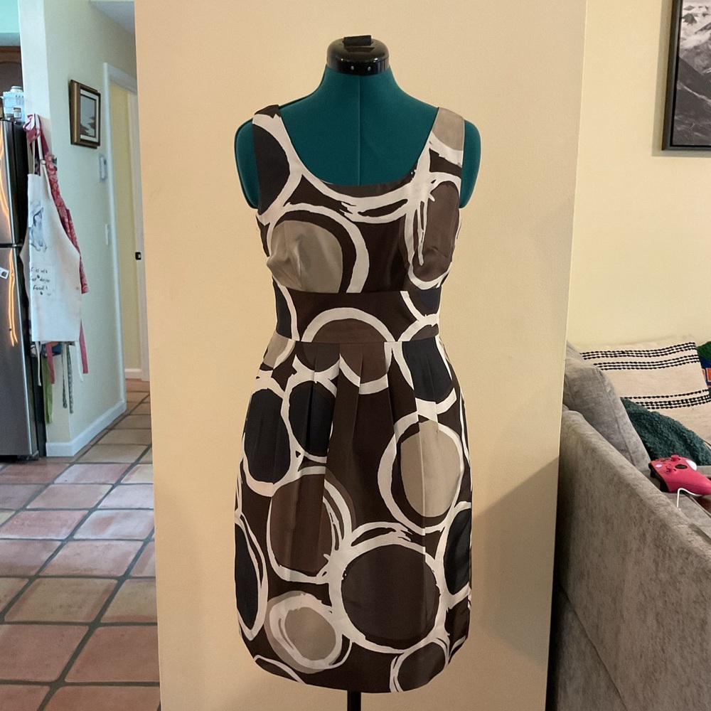Banana Republic Brown and White Circle Print Midi Dress
